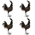 Pisos 24 in. Steel Garden Rooster Metal Bird Sculpture Statue w/Solar Light & Ground Stake, Bronze, 4PK PI3669307